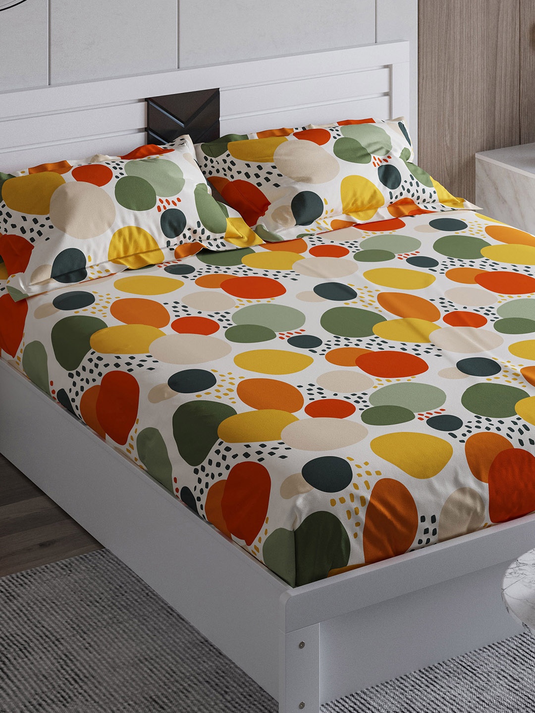

Home Centre Orange Everyday Essentials 3 Piece Printed Queen Size Bedsheet Set