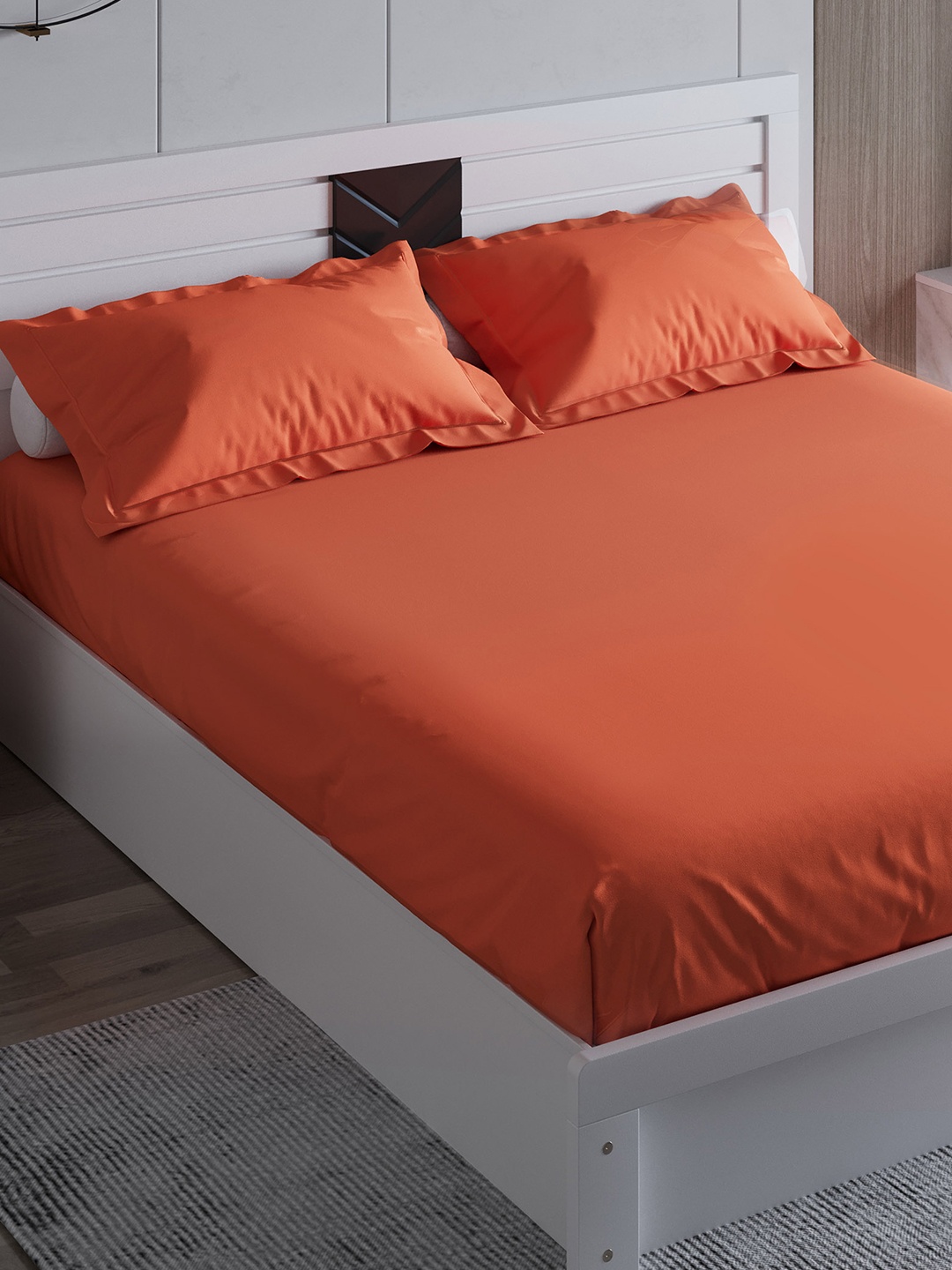 

Home Centre Orange Solid 210 TC Queen Bedsheet with 2 Pillow Covers