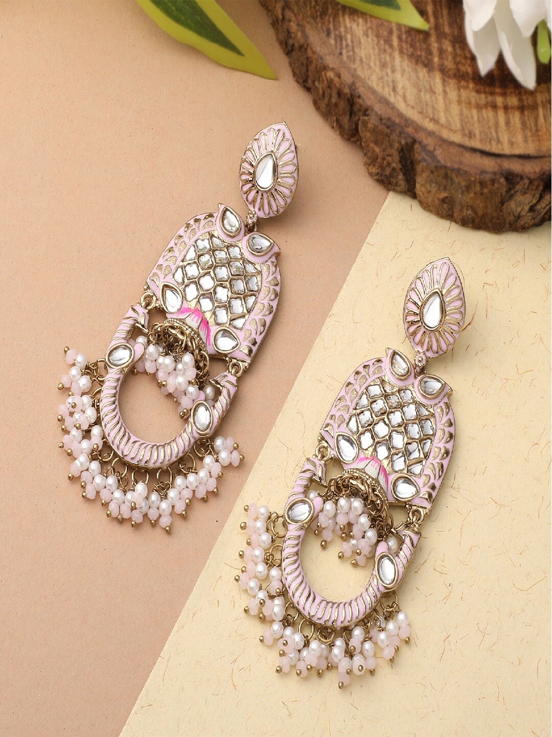 

Mahi Women Pink & White Contemporary Drop Earrings