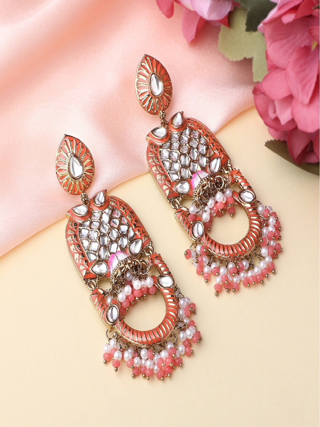 

Mahi Women Orange & White Contemporary Drop Earrings