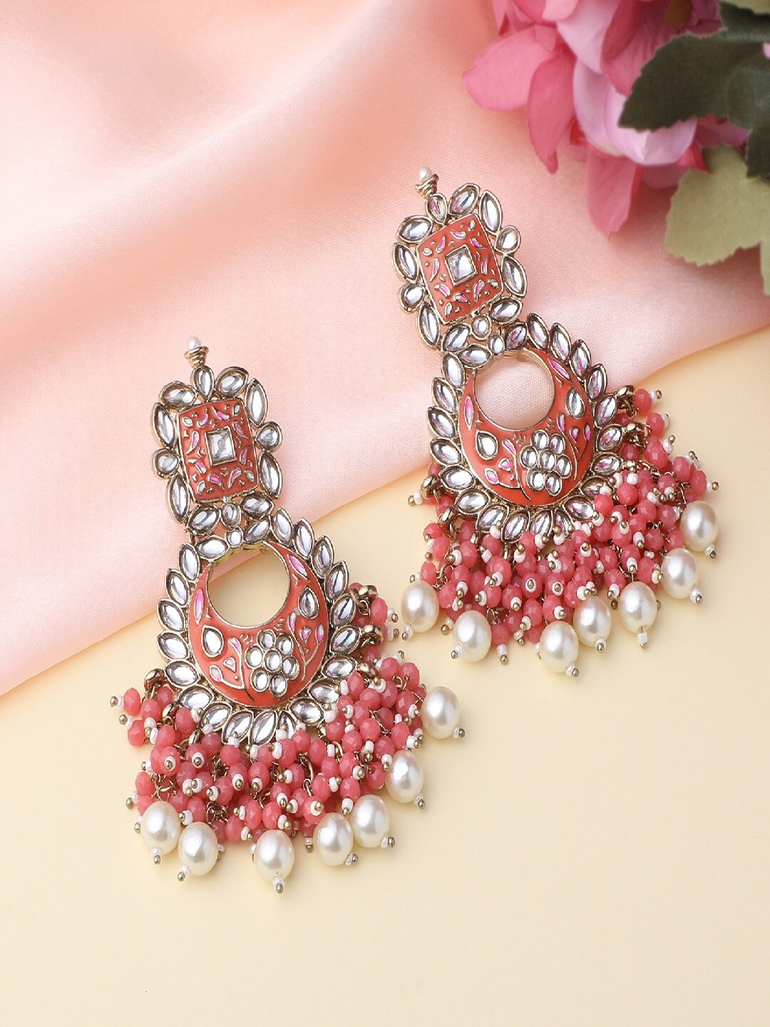 

Mahi Women Pink & White Contemporary Chandbalis Earrings