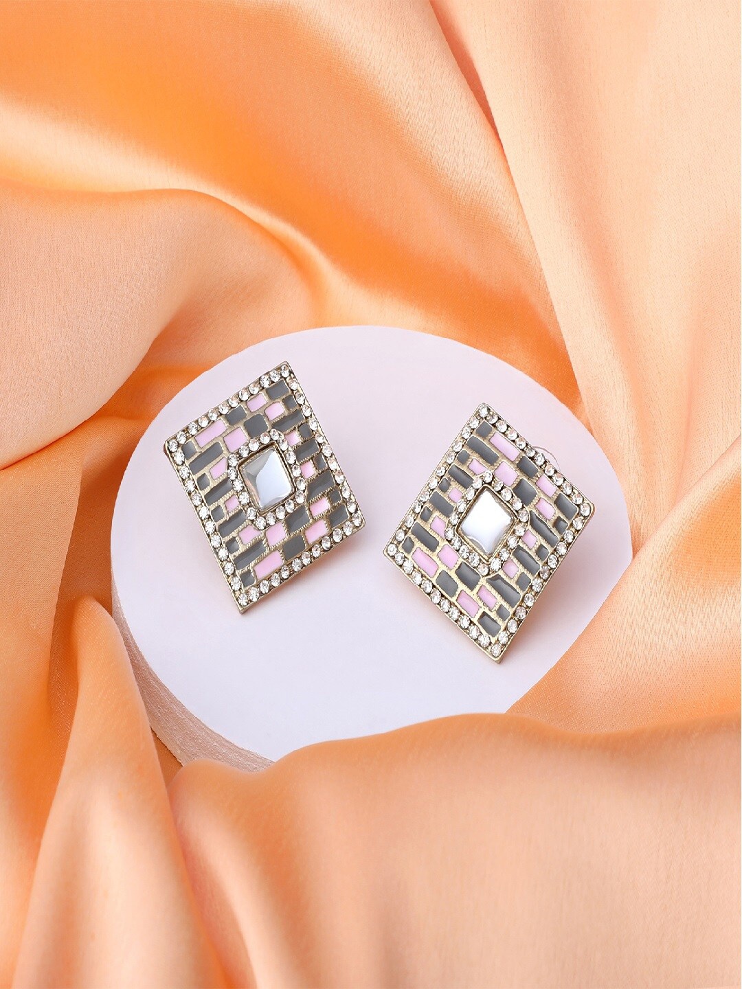 

Mahi Women Grey & Pink Contemporary Studs Earrings