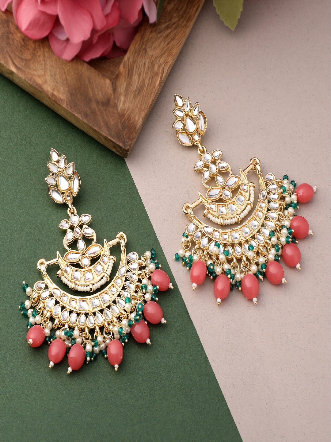 

Mahi Women Pink & Gold-Toned Contemporary Chandbalis Earrings