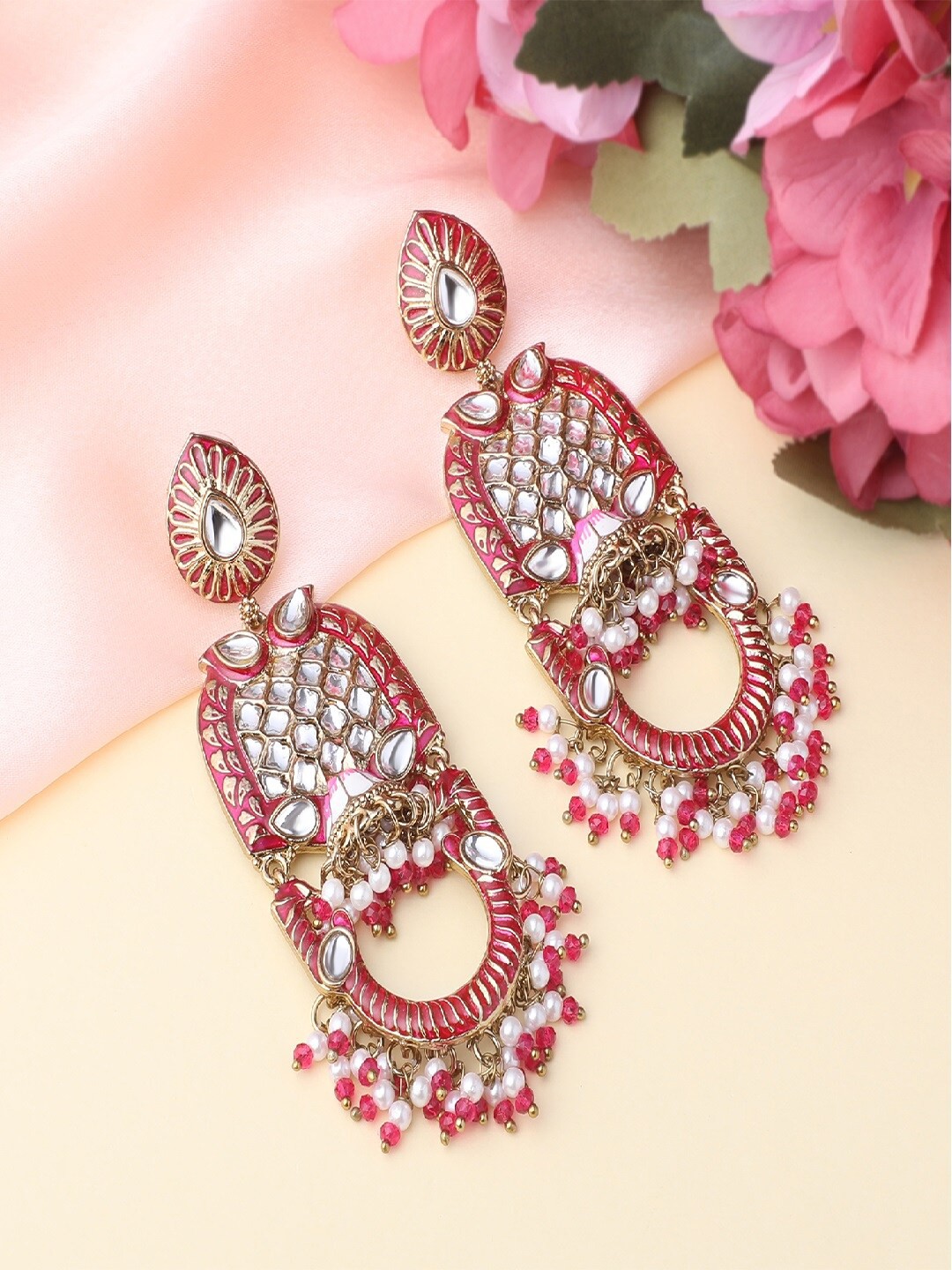 

Mahi Women Maroon & White Contemporary Drop Earrings with Crystals and Beads