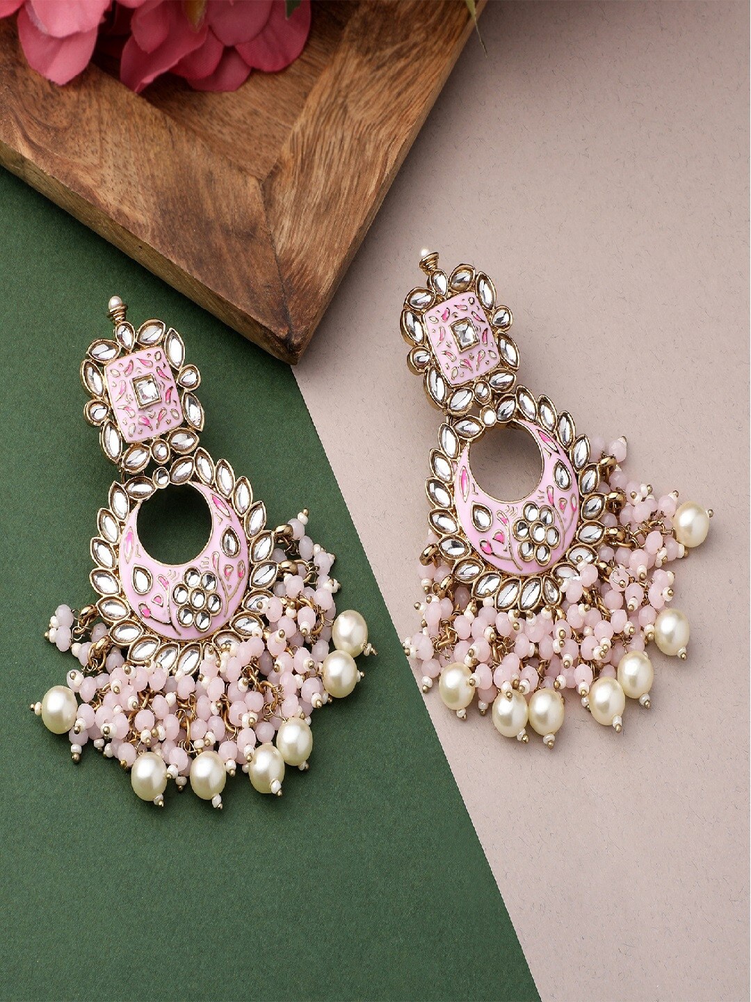 

Mahi Women Pink & White Contemporary Chandbalis Earrings