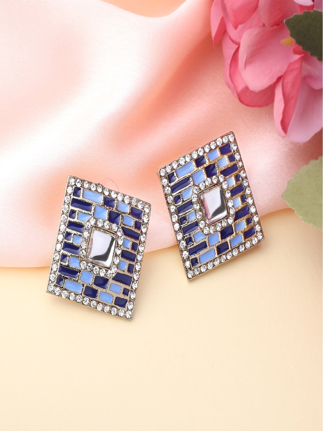 

Mahi Women Navy Blue & Blue Contemporary Studs Earrings