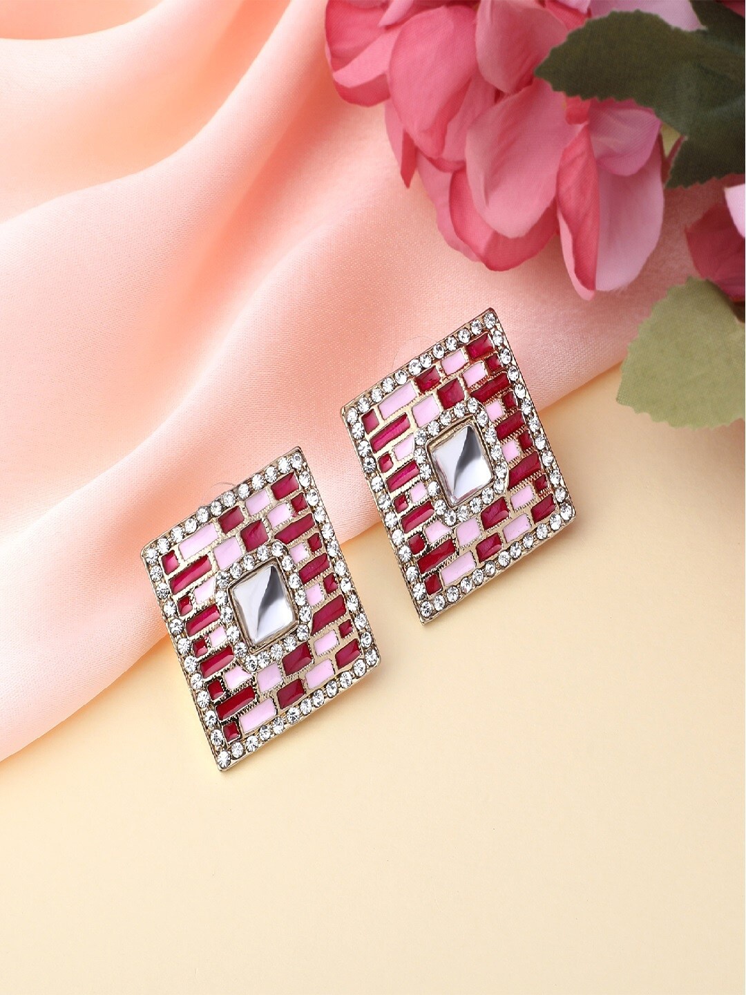 

Mahi Women Maroon & Pink Contemporary Studs Earrings