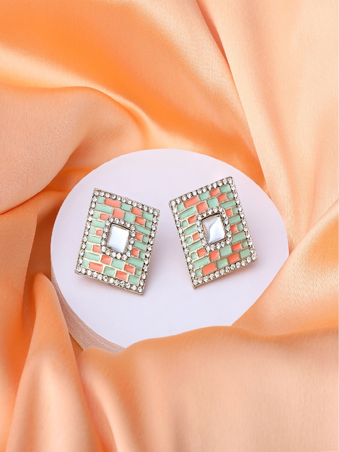 

Mahi Women Green & Orange Contemporary Studs Earrings