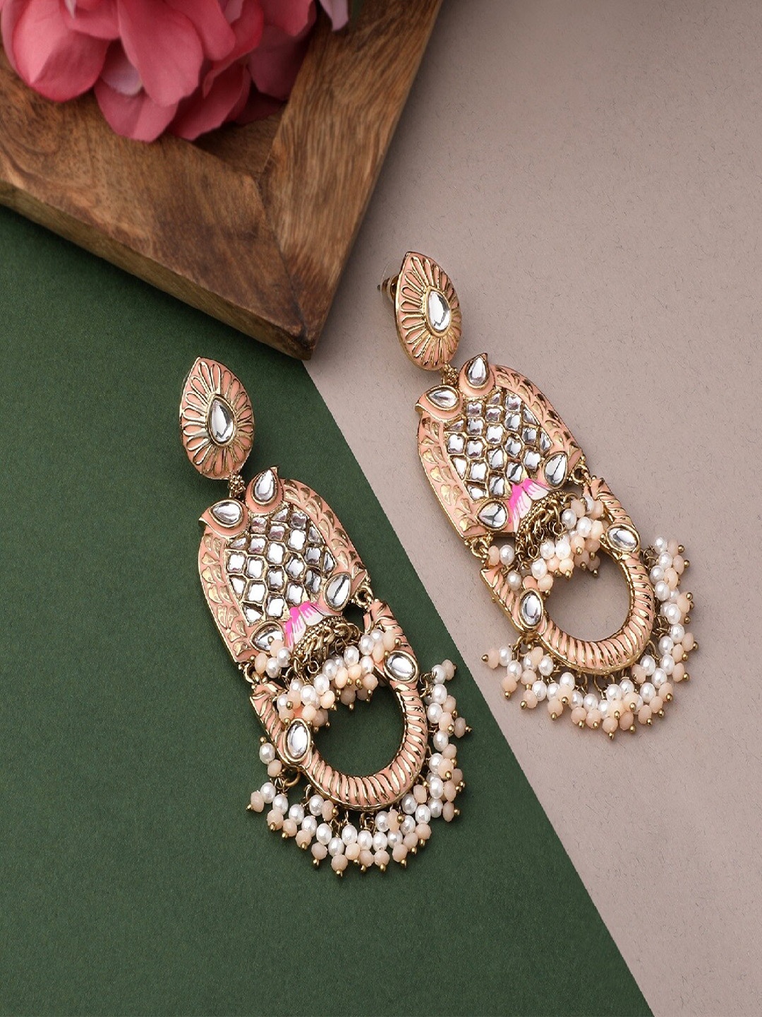 

Mahi Women Pink & Gold-Toned Contemporary Drop Earrings
