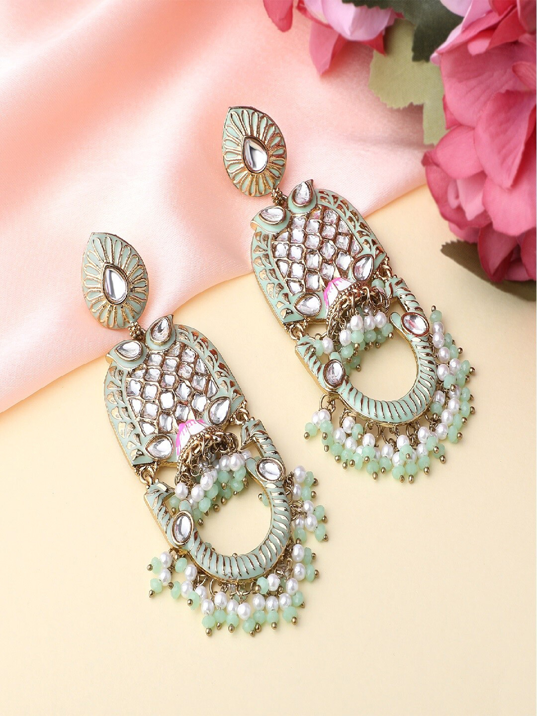 

Mahi Women Sea Green & White Contemporary Drop Earrings