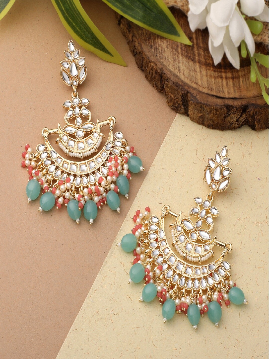 

Mahi Women Green & Gold-Toned Contemporary Chandbalis Earrings
