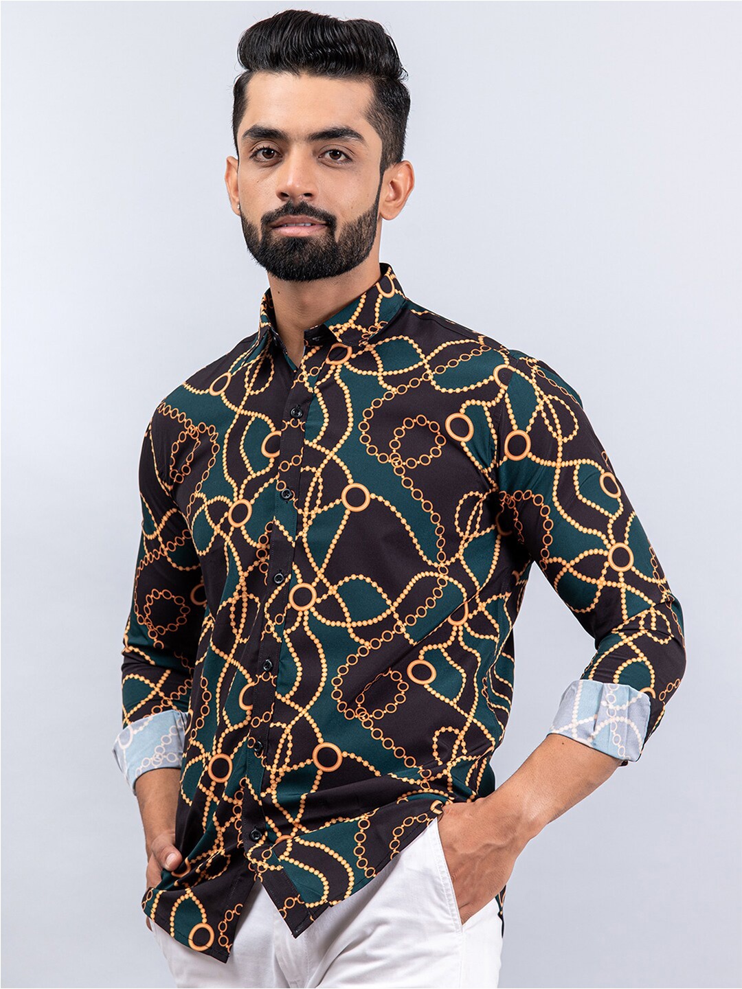 

Tistabene Men Green Regular Fit Printed Crepe Casual Shirt