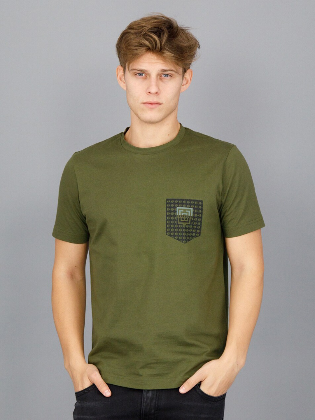 

FREESOUL Men Olive Green Pure Cotton T-shirt