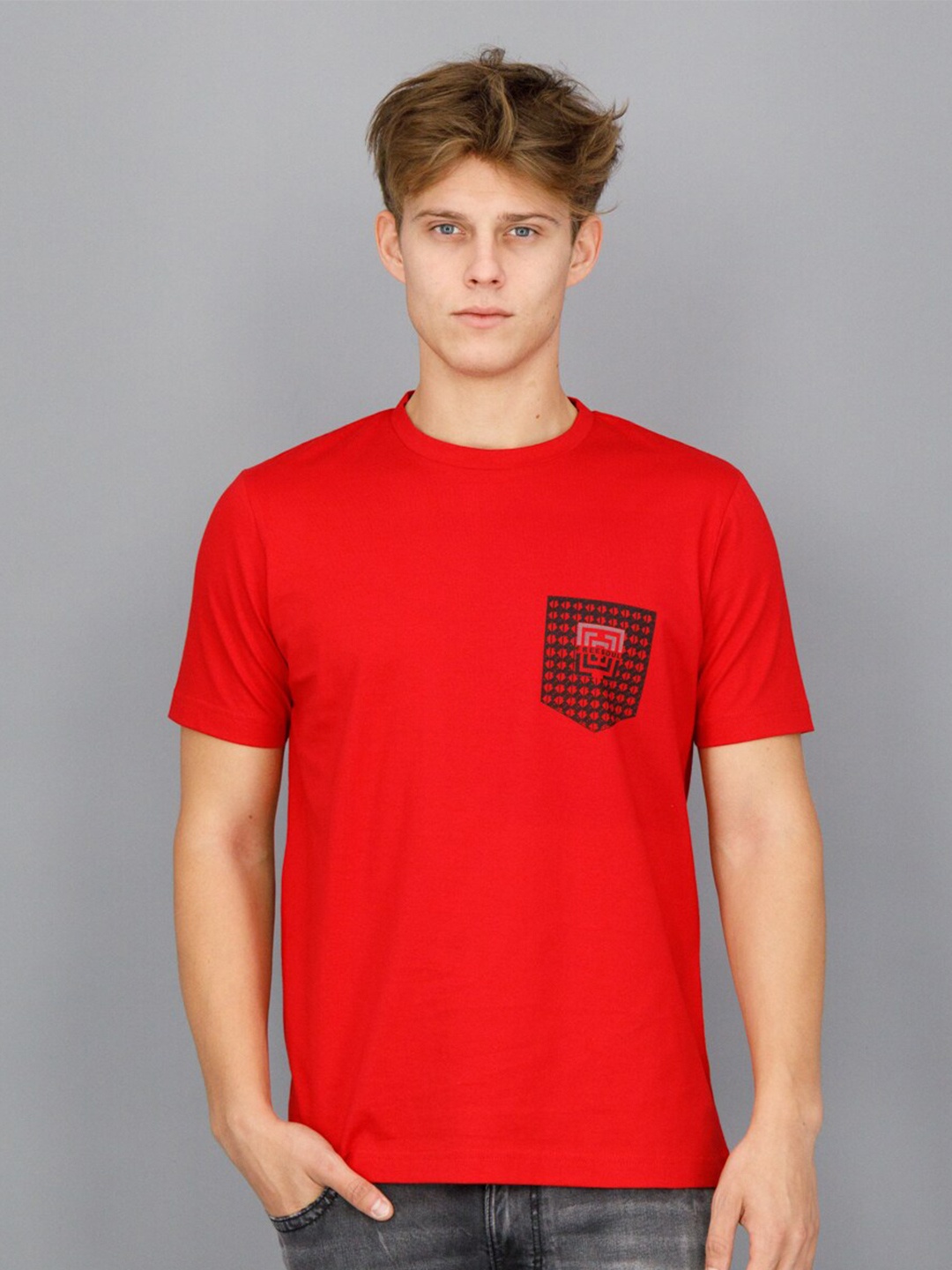 

FREESOUL Men Red Pure Cotton T-shirt