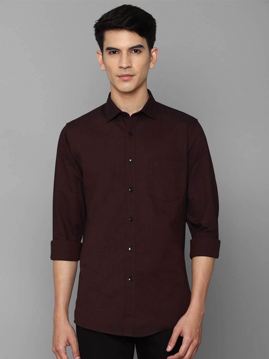 

Allen Solly Men Brown Slim Fit Solid Cotton Casual Shirt