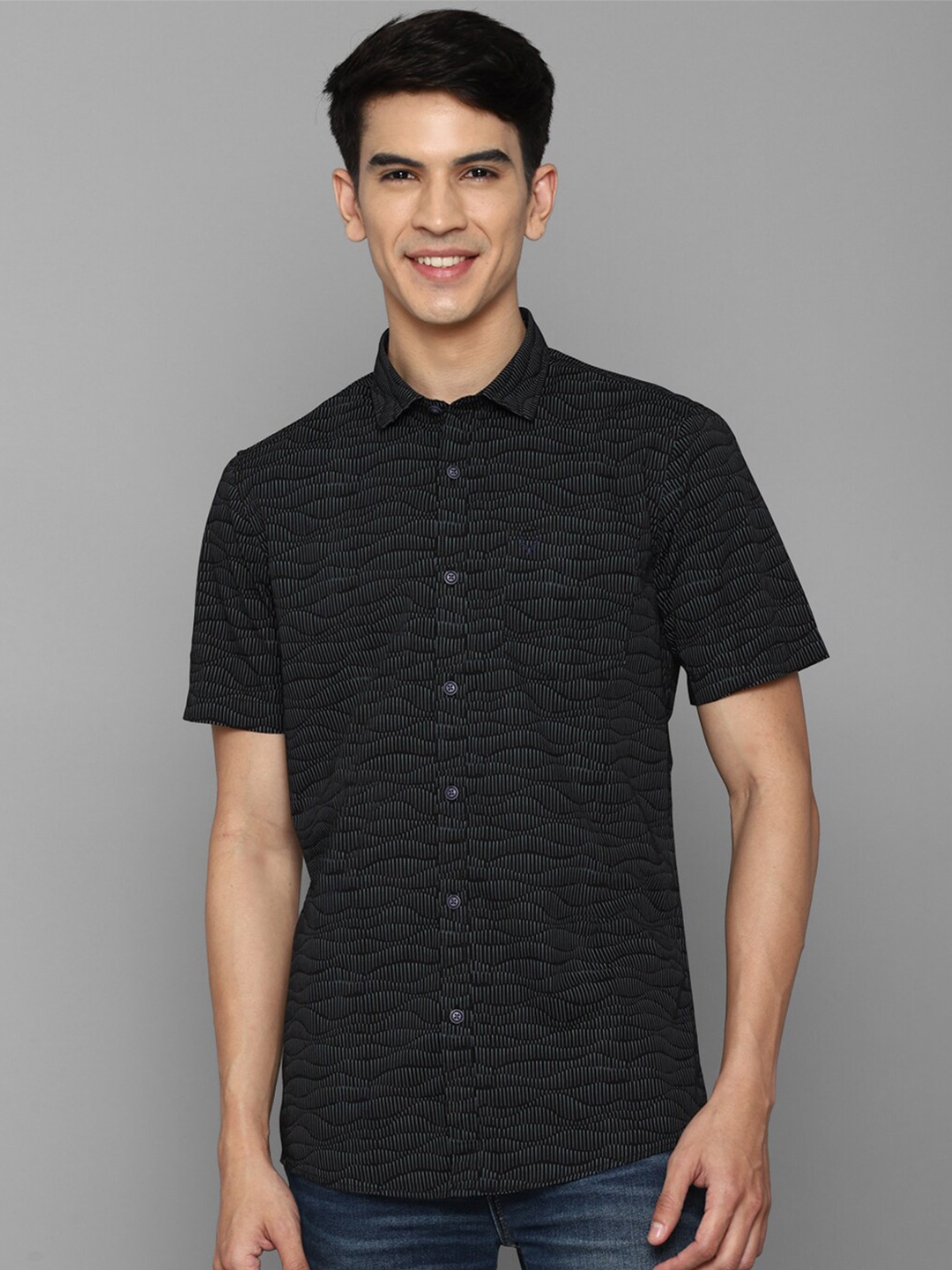

Allen Solly Men Grey Regular Fit Printed Cotton Casual Shirt
