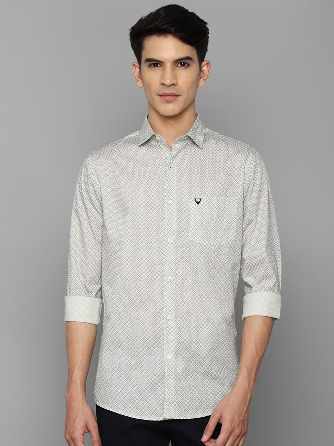 

Allen Solly Men Grey Slim Fit Floral Printed Cotton Casual Shirt