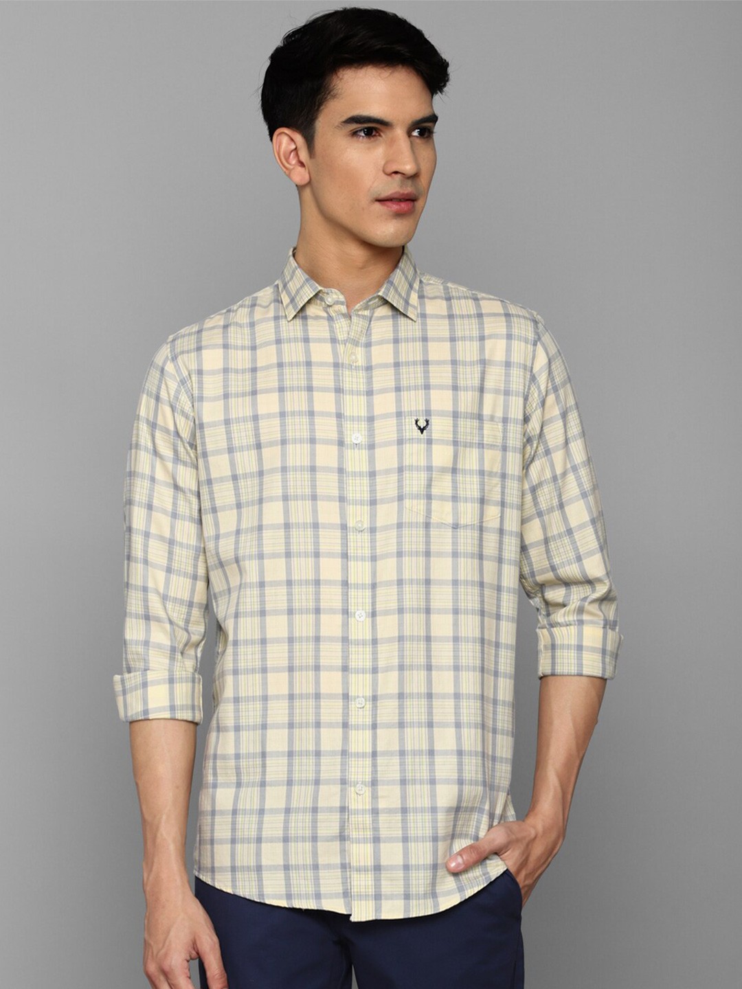 

Allen Solly Men Cream-Coloured Slim Fit Tartan Checked Cotton Casual Shirt