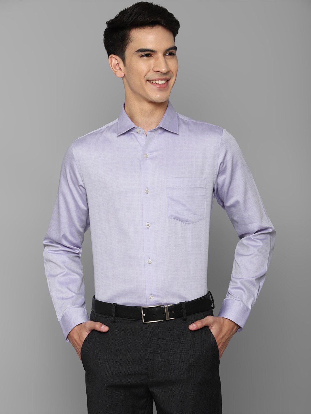 

Allen Solly Men Purple Slim Fit Checked Pure Cotton Formal Shirt