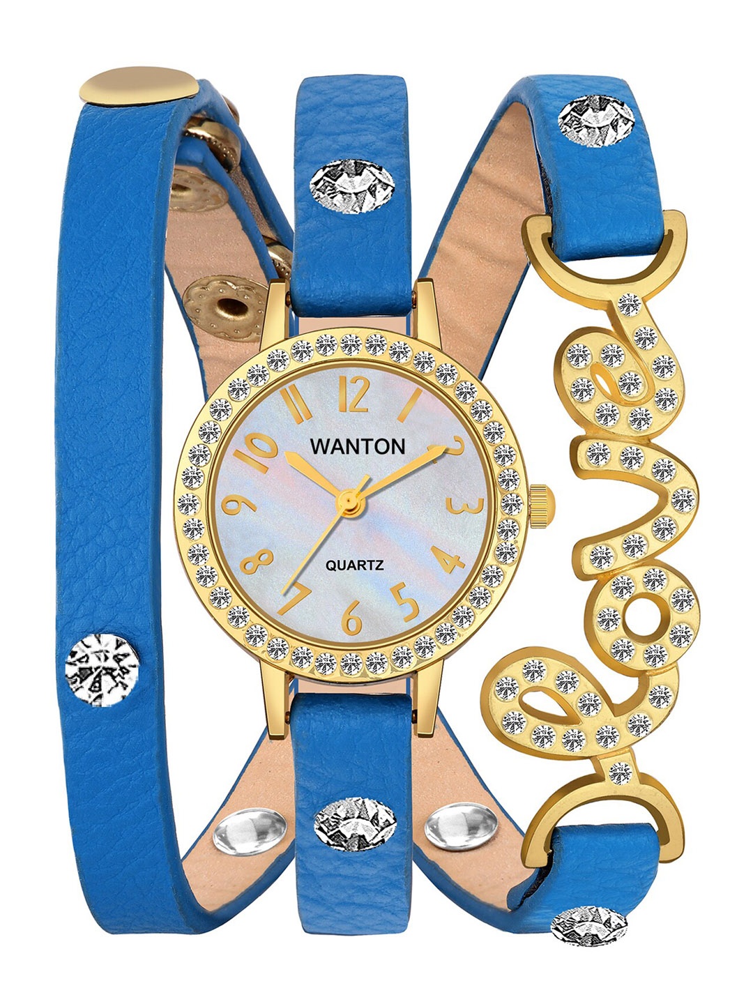 

WANTON Women Embellished Dial & Leather Straps Analogue Watch LOVE DORI BLUE