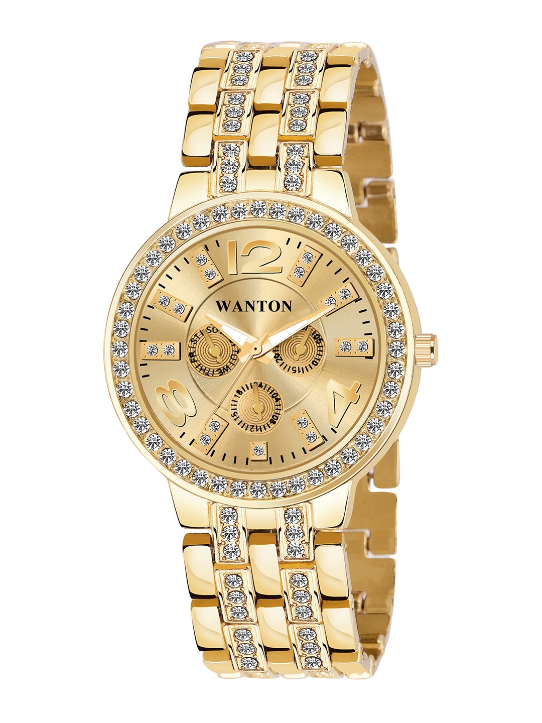 

WANTON Women Embellished Dial & Straps Analogue Watch GENEVA CHRONO GOLD