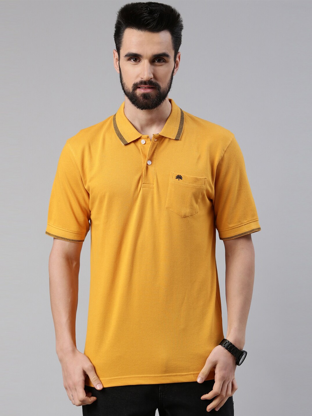 

Chennis Men Mustard Yellow Polo Collar Slim Fit T-shirt