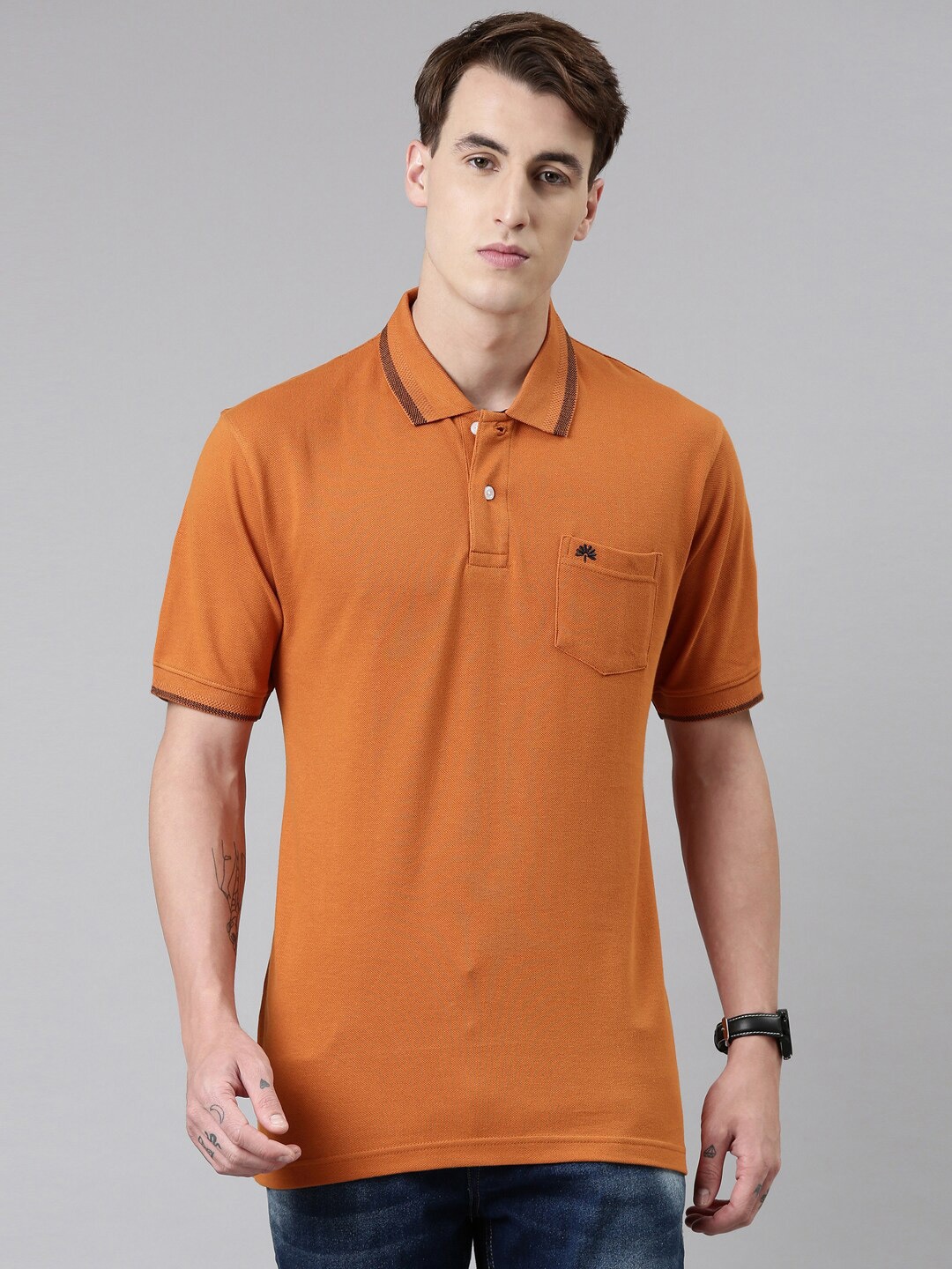 

Chennis Men Rust Polo Collar Slim Fit T-shirt