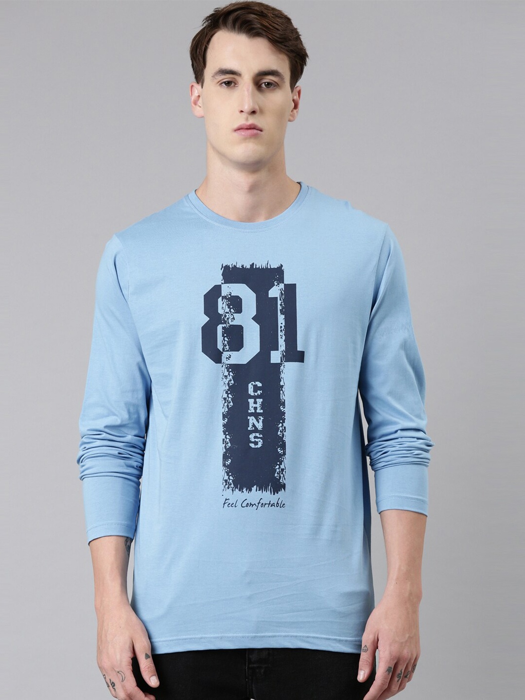 

Chennis Men Blue Typography Printed Slim Fit T-shirt
