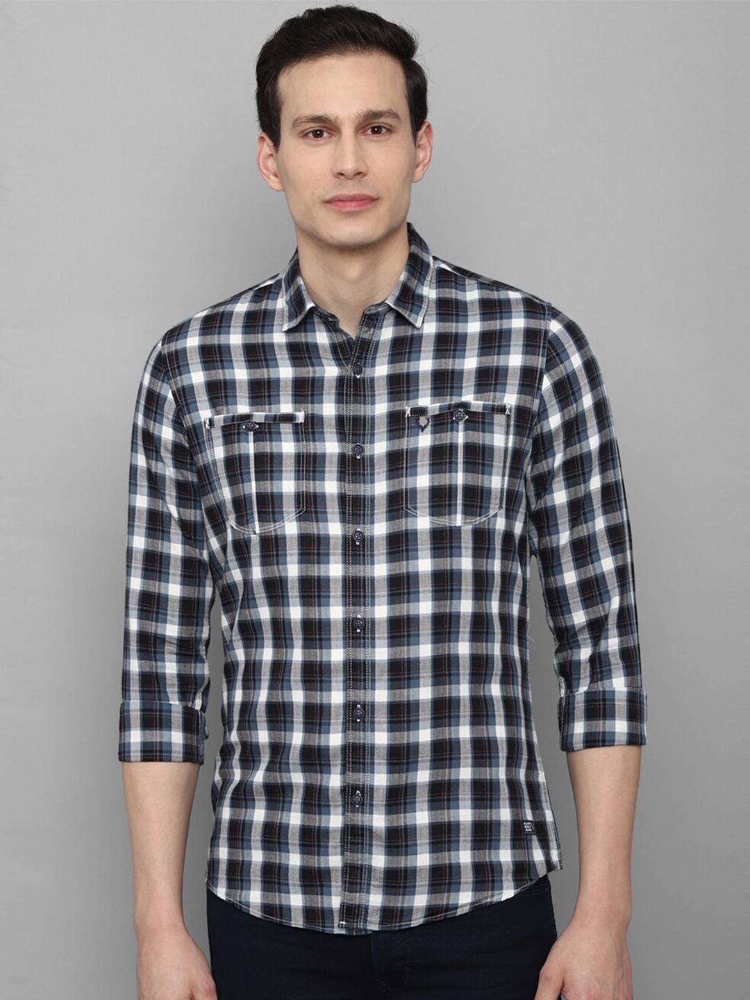 

Allen Solly Sport Men Black & White Tartan Checked Pure Cotton Casual Shirt