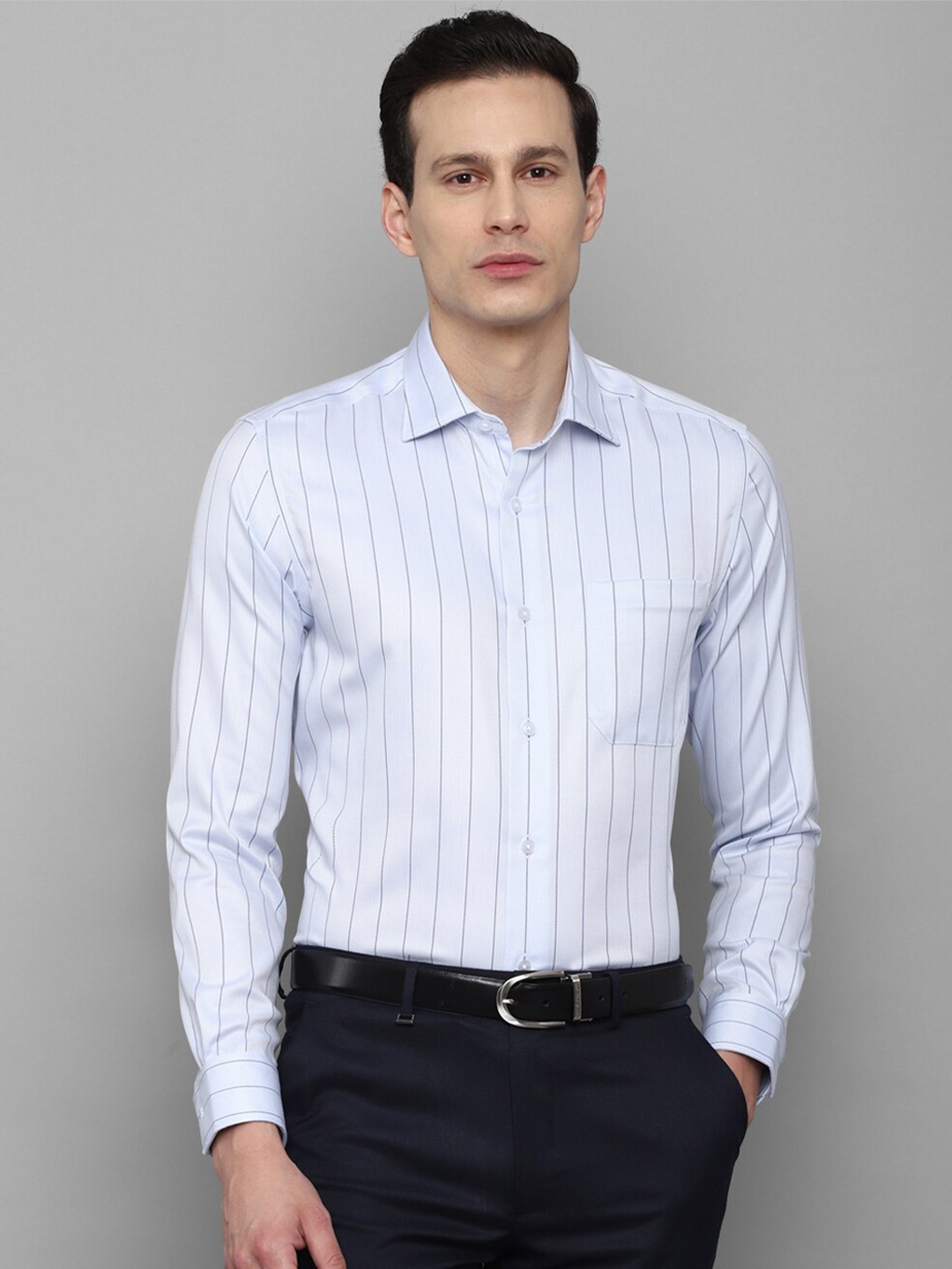 

Louis Philippe Men Blue Regular Fit Striped Cotton Formal Shirt