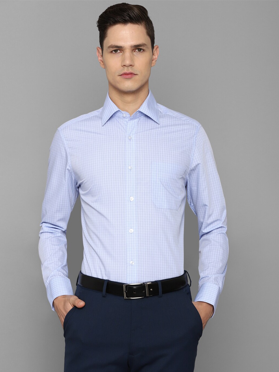 

Louis Philippe Men Blue Regular Fit Grid Tattersall Checked Formal Shirt