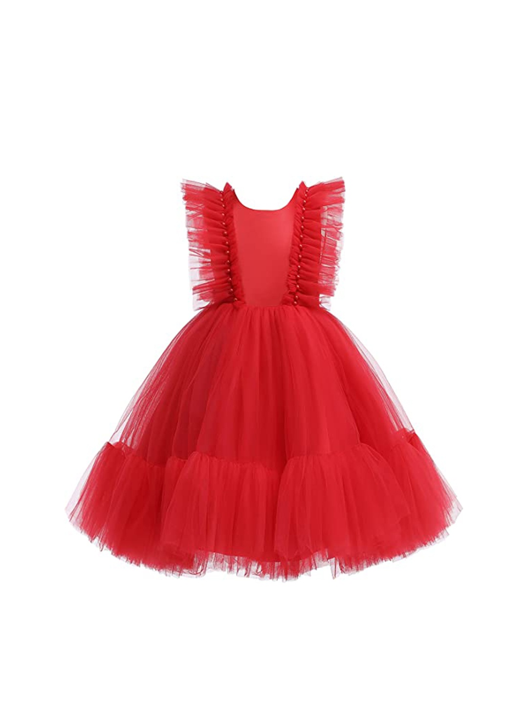 

R Cube Girls Red Satin Fit and Flare Party Dress