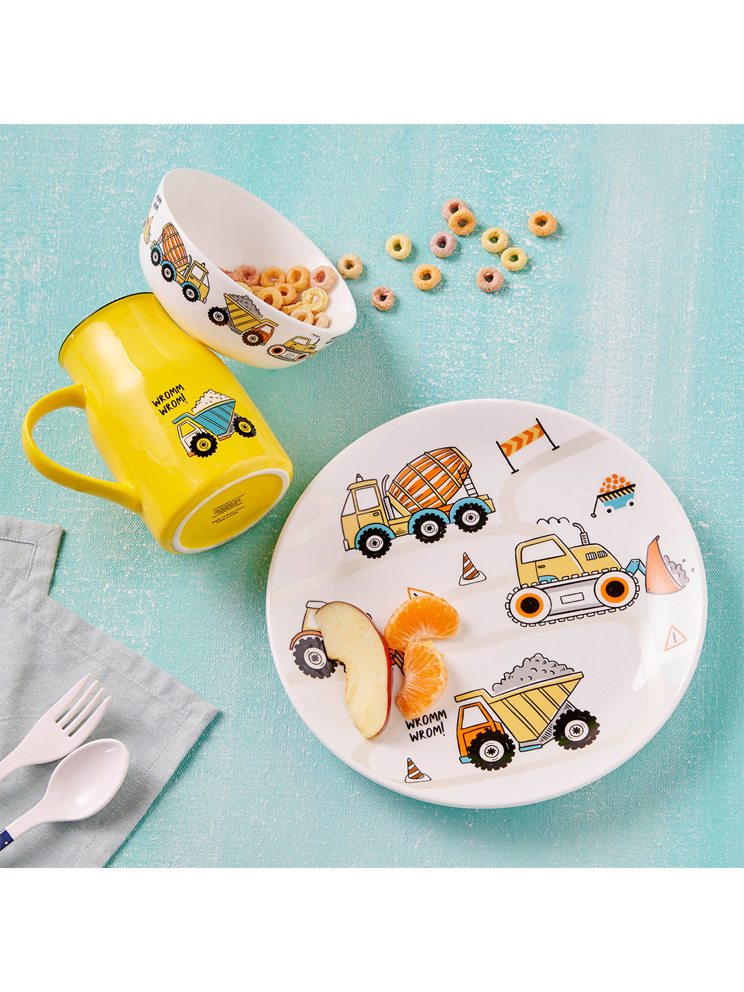 

Home Centre Kids 3 Pieces of Dishwasher Safe Printed Bone China Glossy Dinner Set, White