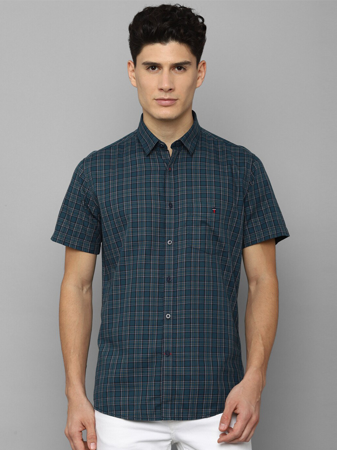 

Louis Philippe Sport Men Teal Green Slim Fit Tartan Checked Cotton Casual Shirt