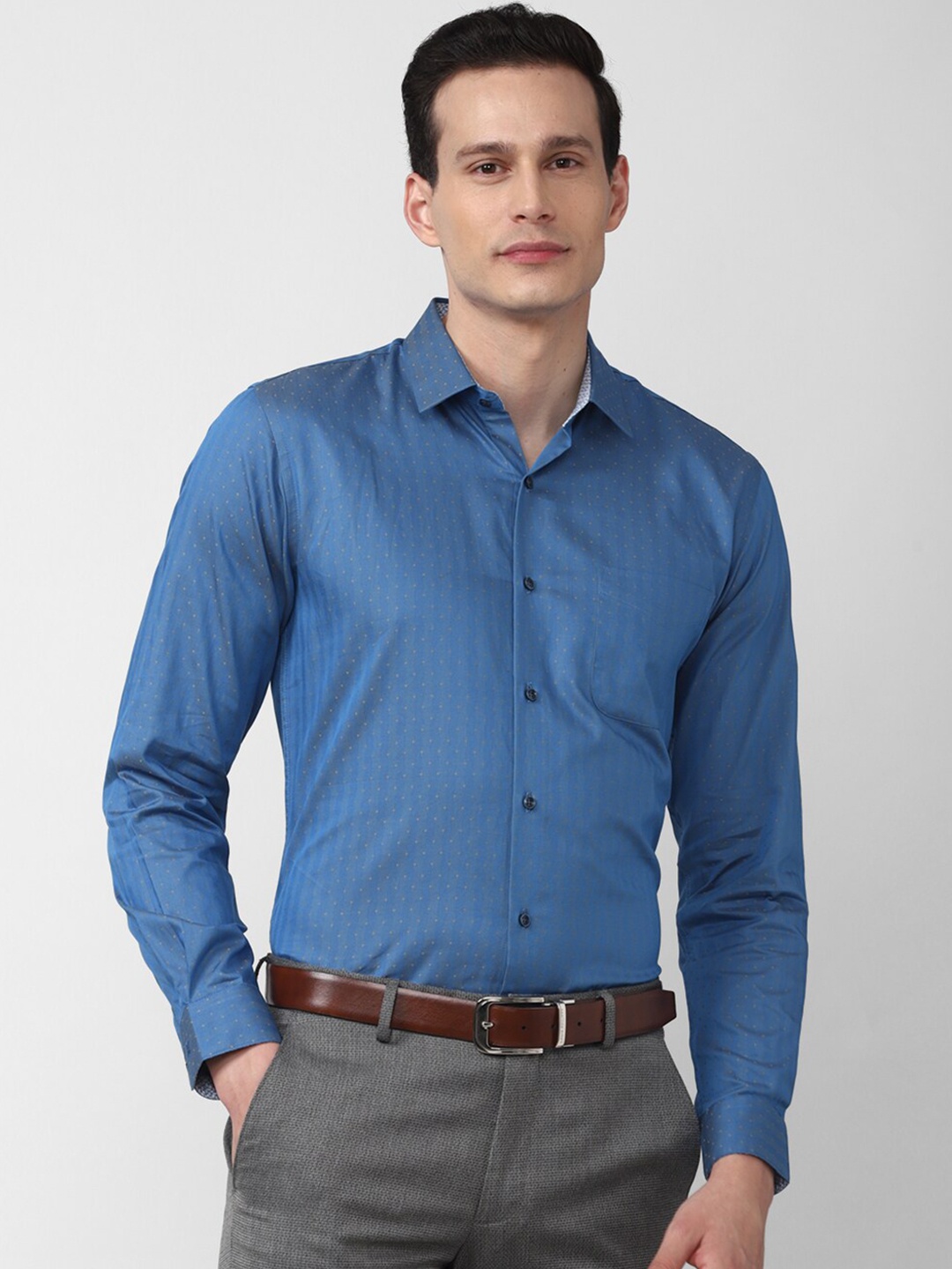

Peter England Men Blue Slim Fit Printed Cotton Formal Shirt