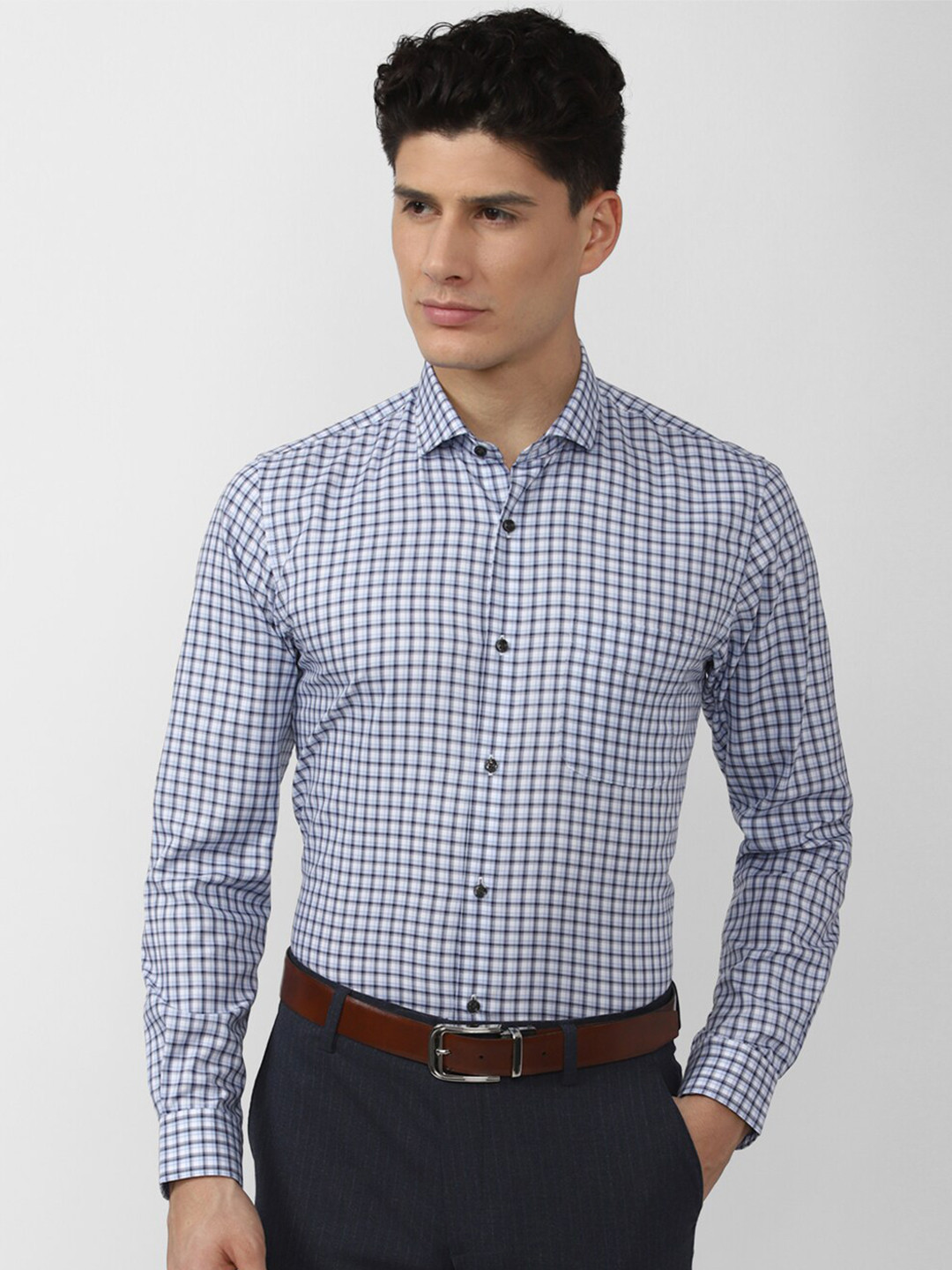 

Peter England Men Blue Slim Fit Checked Cotton Formal Shirt