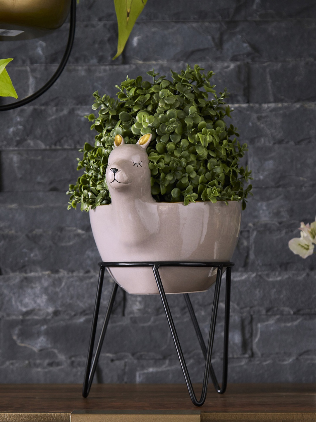 

Home Centre Soil Mates Grey Solid Ceramic Llama Planter With Stand