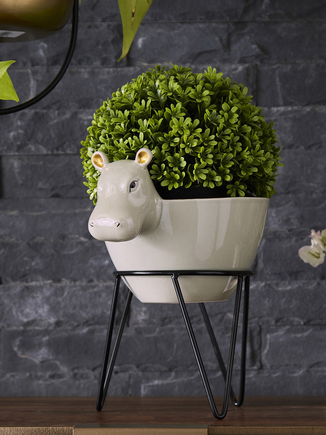 

Home Centre Soil Mates Ceramic Hippo Planter with Stand, Grey