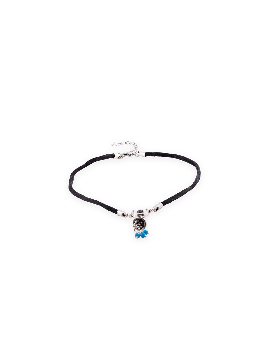 

Voylla Silver & Black Evil Eye Embellished Anklet