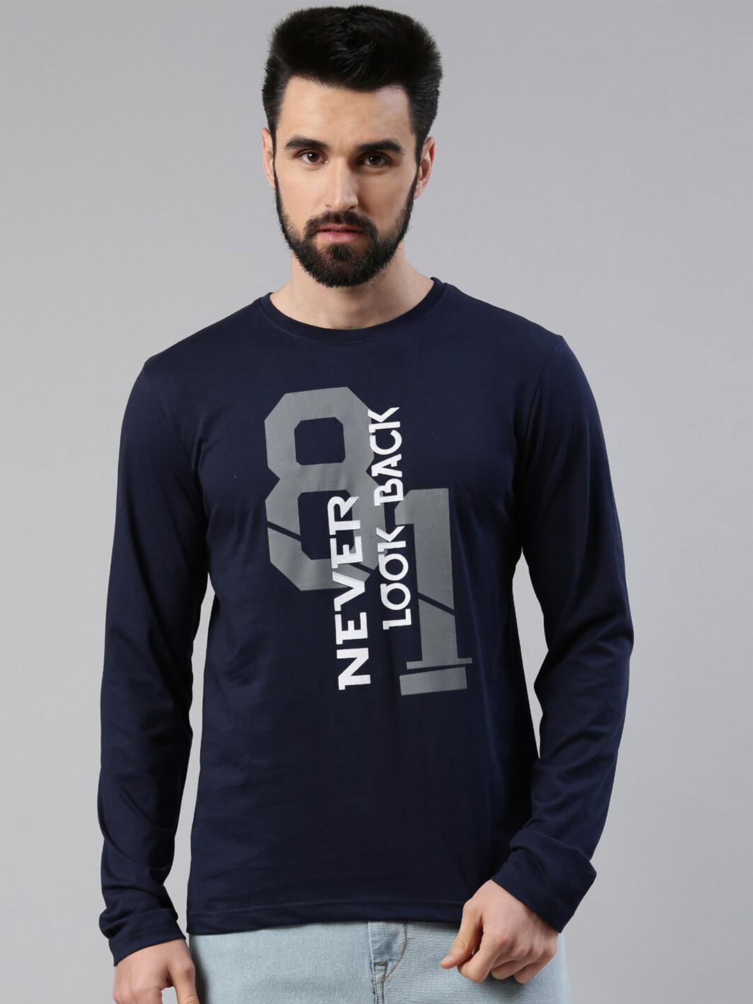 

Chennis Men Navy Blue Typography Printed Cotton T-shirt