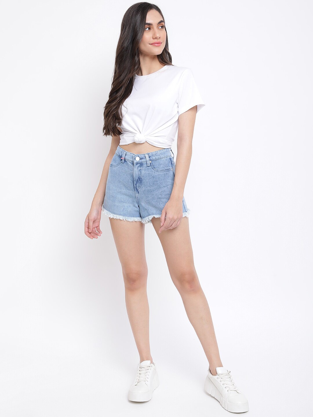 

TALES & STORIES Women Washed Outdoor Denim Shorts, Blue