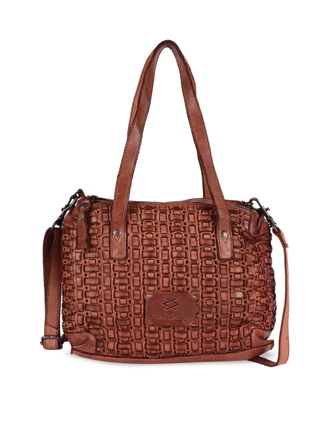 

KOMPANERO Brown Leather Structured Shoulder Bag