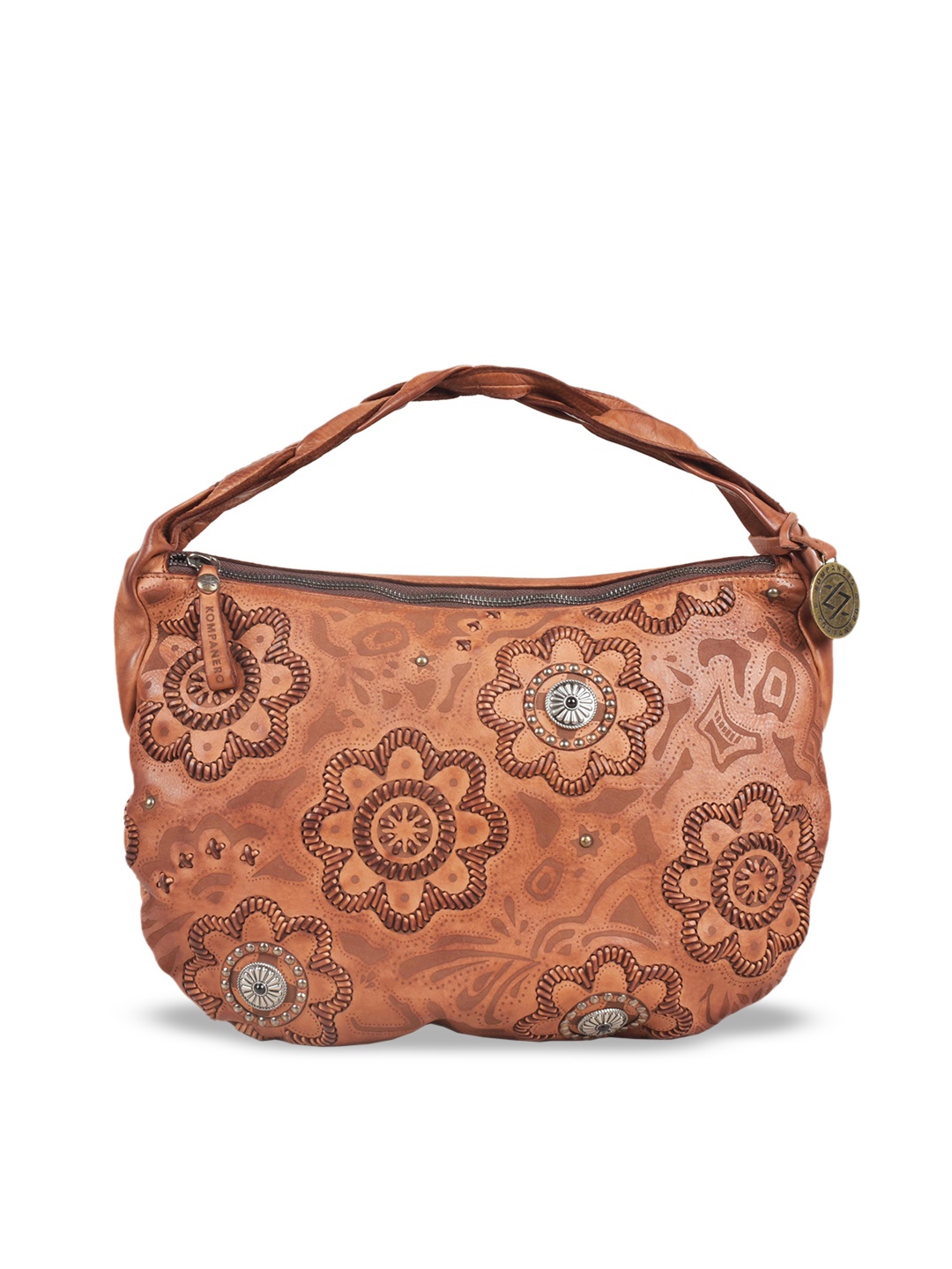 

KOMPANERO Brown Floral Leather Shopper Shoulder Bag