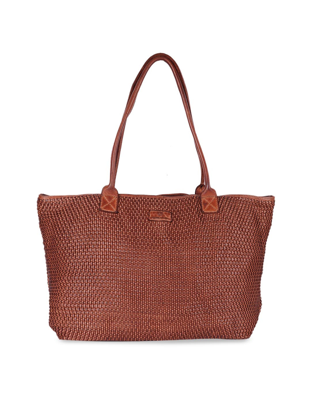 

KOMPANERO Brown Striped Leather Shopper Tote Bag with Quilted