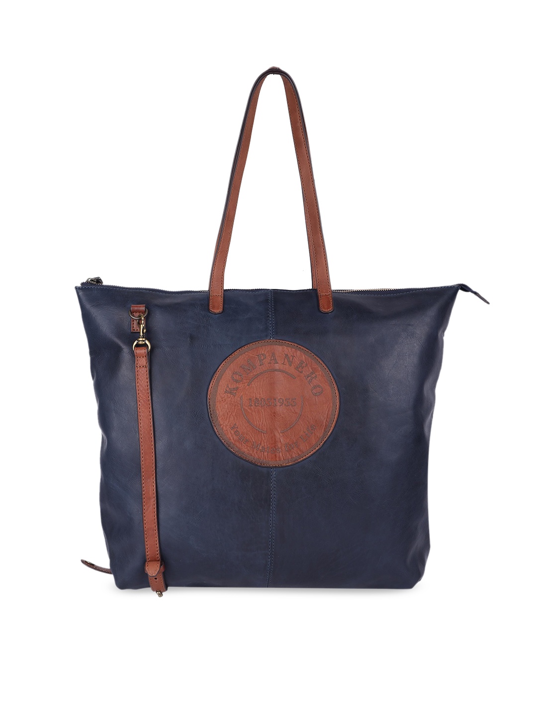 

KOMPANERO Blue Leather Tote Bag with Applique