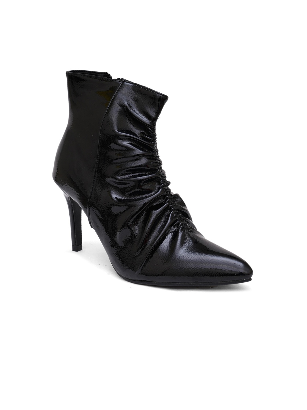 

SHUZ TOUCH Women Black Glossy Pencil Heel Slouchy Boots