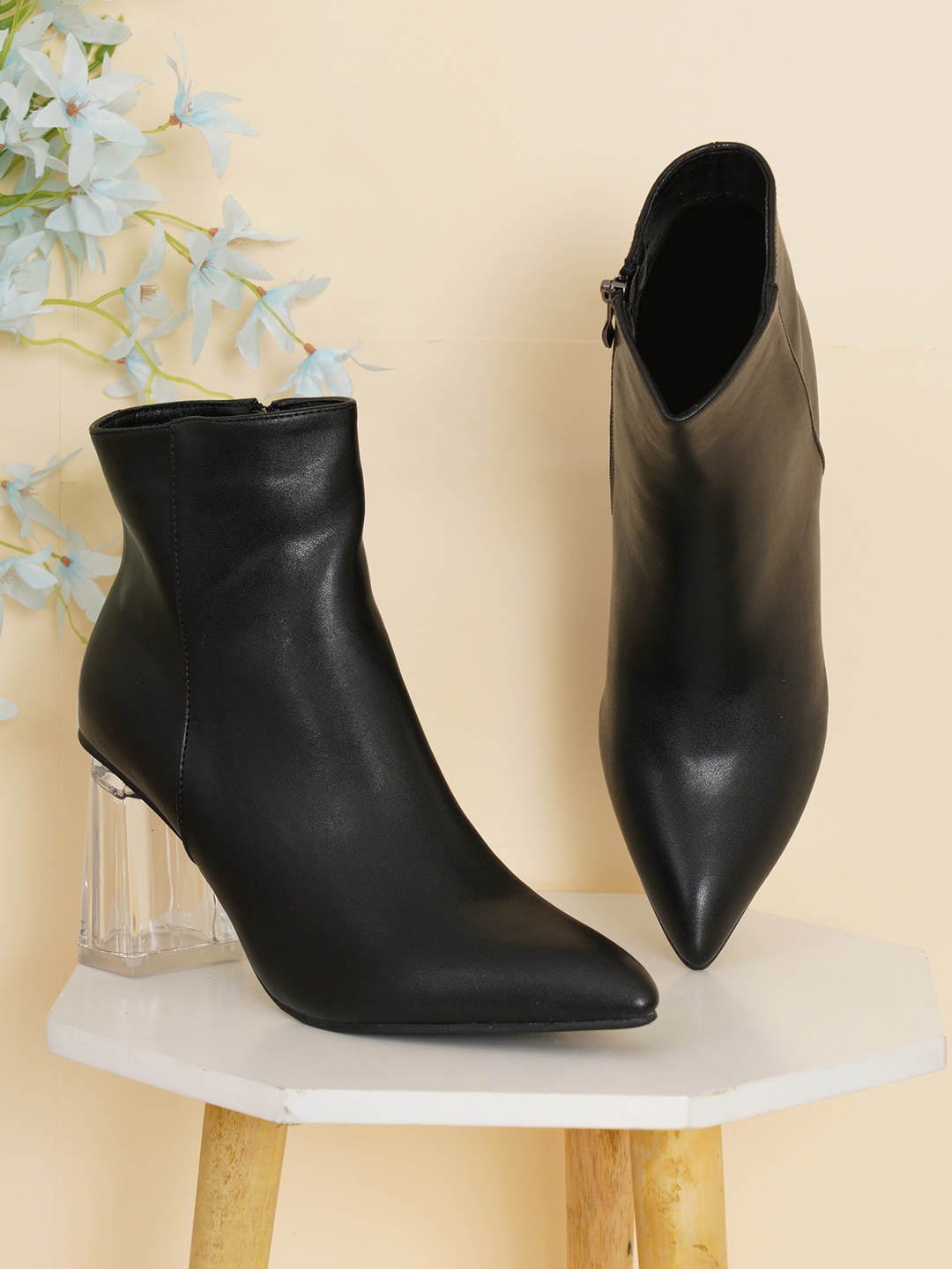 

SHUZ TOUCH Block Heel Ankle Length Boots, Black