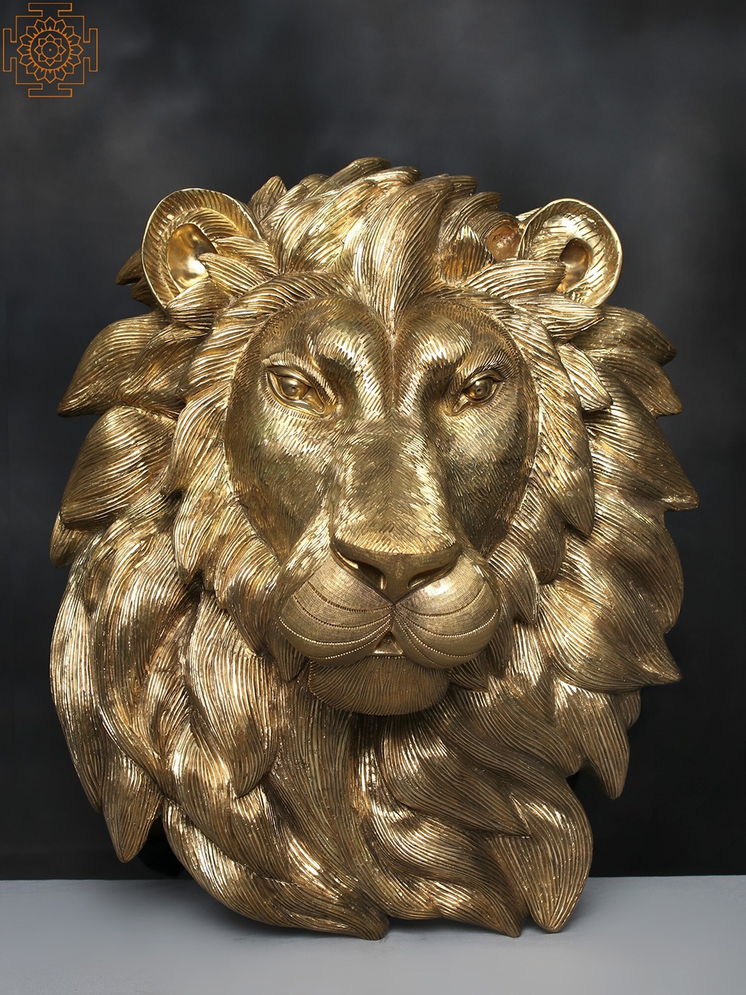 

Exotic India Brass Majestic Lion Face Wall Hanging, Gold