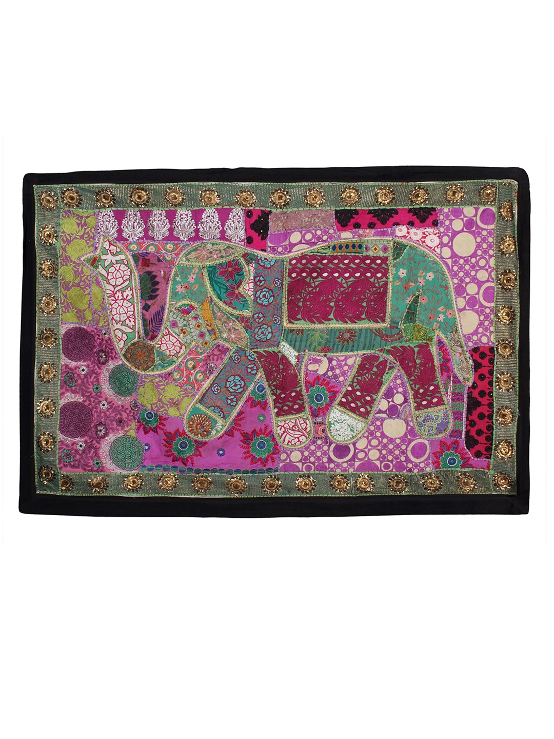 

Exotic India Animal Motif Embroidered Kantha Patchwork Wall Tapestry, Multi