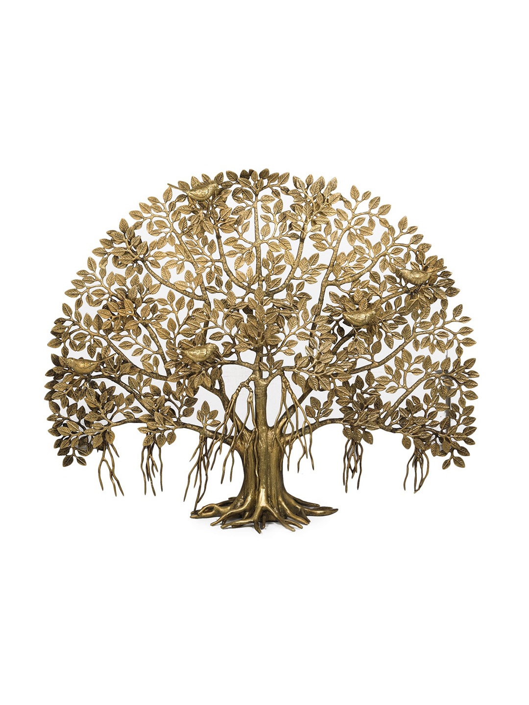 

Exotic India Gold-toned Splendid Tree of Life with Perched Birds and Root Stand